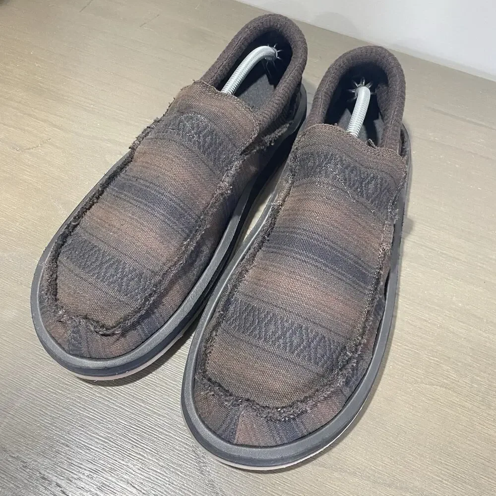 Sanuk Mens Size 14 Loafers NEW Chiba Blanket Shoes Brown Black Woven 1161270